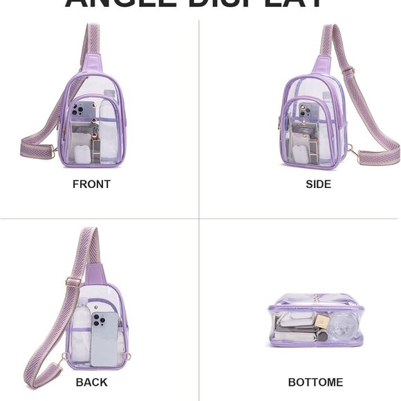 Fashionable Clear Sling Bag in Purple - Easy-to-Clean, Stadium Approved Design - Picture 3 of 7